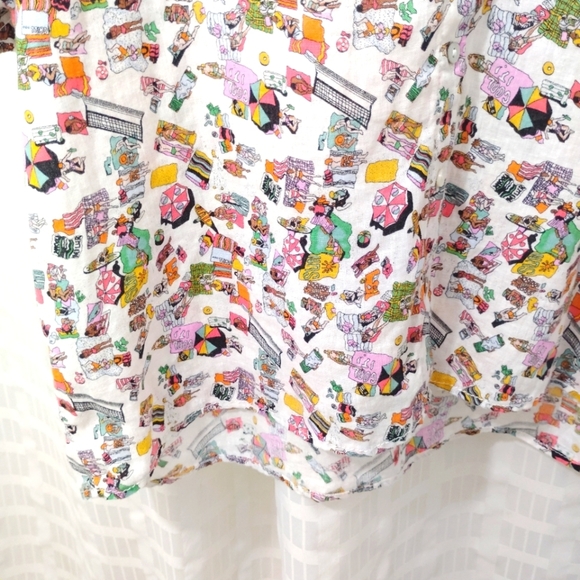 Nicole Miller Linen Summer Top Camp Shirt Button Down Colorful Beach Pattern XL - Picture 6 of 16
